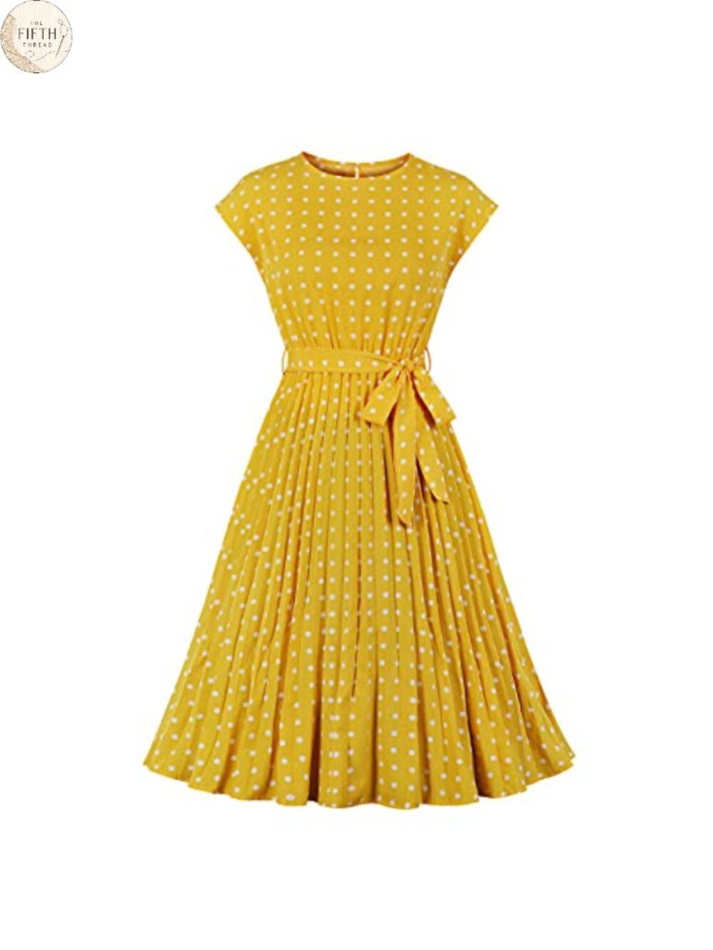 Vintage Pleated Fit and Flare Midi Dress with Belt - 40s 50s Cocktail Party
